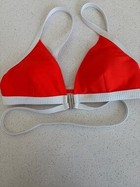 Orange and White Ribbed Triangle Bikini Top
